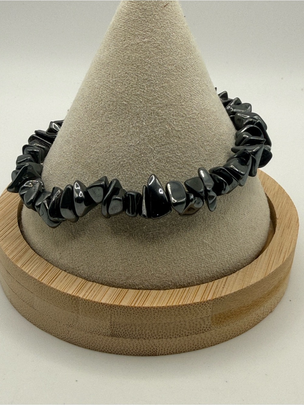 Vintage Hematite Chip Beaded Bracelet 7.25”